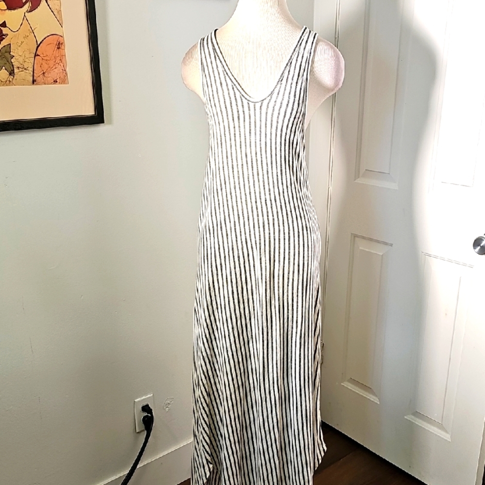 Caution To The Wind Black and White Striped Maxi Dress. Beach, Cover Up Meduim